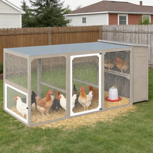 Large Chicken Coop with Run, Chicken Run with Waterproof Cover, Large Poultry Cage for Yard Farm Backyard Hen House, Duck Coop and Rabbit Run with Nes