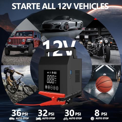 Image of Portable Car Battery Jump Starter with Air Compressor 4000A 150PSI Inflator