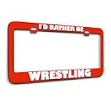 Speedy Pros Metal License Plate Frame I'd Rather Be Wrestling Sport Metal Car Accessories Red 2 Holes 1 Frame