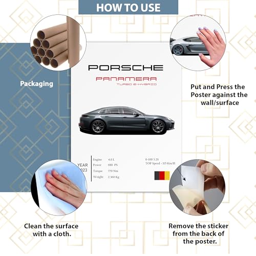 Image of Wall Art Posters, 20x30 cm (A4), Self-Adhesive Car Poster for Bedroom, Living Room, Office (Porsche)