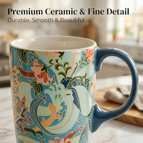 Taza de viaje de cerámica 17oz con tapa diseño floral azul miniatura 5