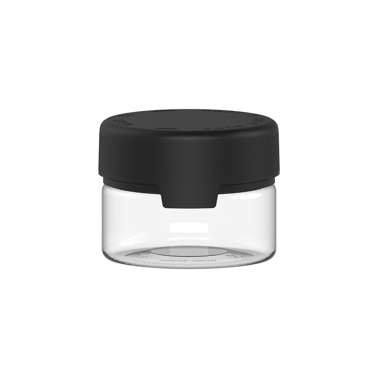 Chubby Gorilla 220ml Aviator PET Plastic Container for Dry Goods, Powders and Medicines with Child Safe Caps - 4 Containers Clear Black Cap