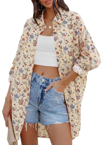 Image of FSHAOES Womens Oversized Button Down Shirts Casual Loose Long Sleeve Solid Lapel Long Blouses Tops with Pockets