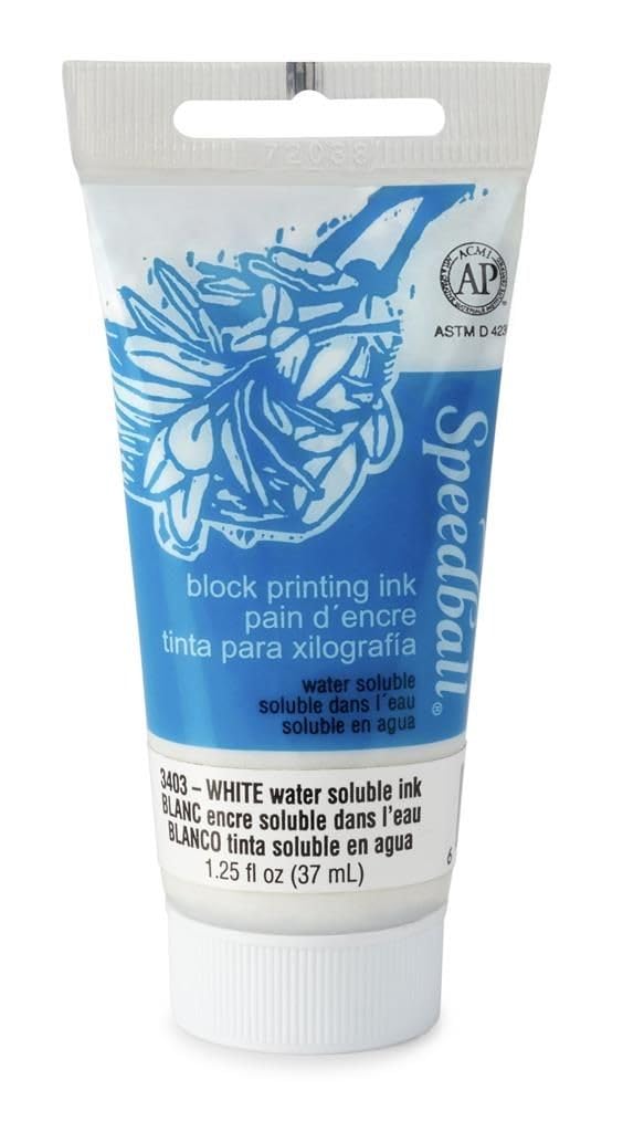 Speedball 37ml 1.25oz Water-Soluble Block Ink White, For Block Printing, Lino Printing, Screen Printing, For Artists Kit