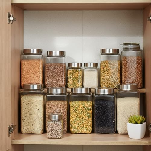 Image of Glassbunny Cube 4000ml Glass Square Shape Transparent Jars & Containers for Kitchen Pantry, Snacks, Masala, Pickles, Coffee Beans Storage with Steel See Through Lid 1Pc