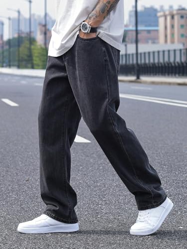Image of KOTTY Men's Loose Fit Baggy Jeans - Relaxed Wide Leg Denim with Fashionable Urban Streetwear Look