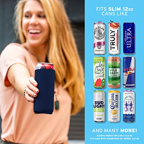 Image of Slim Can Cooler Sleeves (14-Pack) Soft Slim Can Koolie for White Claw Seltzer & Slim Beer - HTV Blanks for Vinyl Projects - Skinny Can Koolies Bulk - Tall Can Coolies for Slim Cans (Navy Blue)