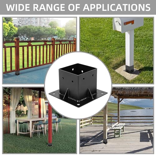 Rasugarlary 4x4 Post Base, Deck Post Anchor Base (Inner 3.6"x3.6") Black Powder Coated Post Bracket Wood Fence Pergola Brackets for Mailbox Railing Porch - Thumbnail 2