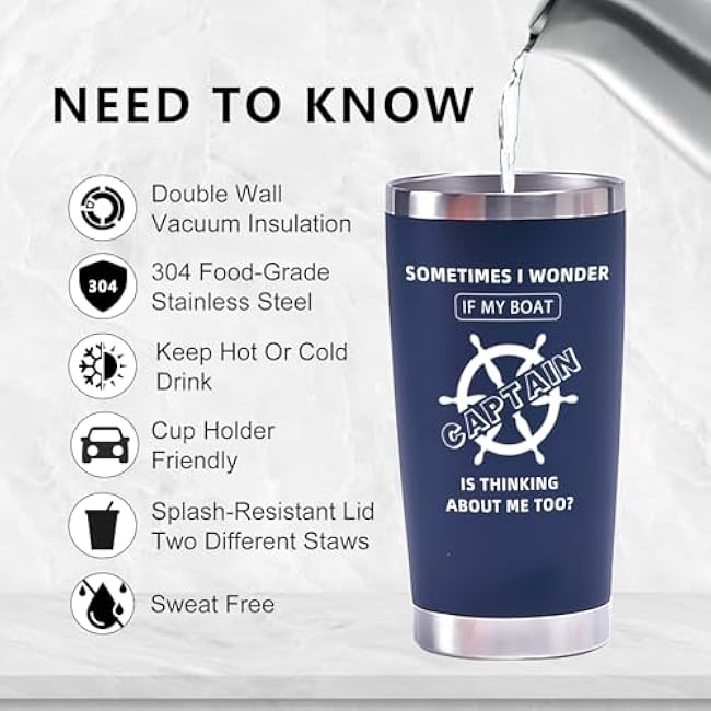 Boating Gifts for Men - Boat Accessories Gifts for Men - Cool Gifts for Boat Owners -Nautical Gifts for Men - Boat Gifts for Men, Dad -Sometimes I Wonder If My Boat Is Thinking Tumbler 20oz