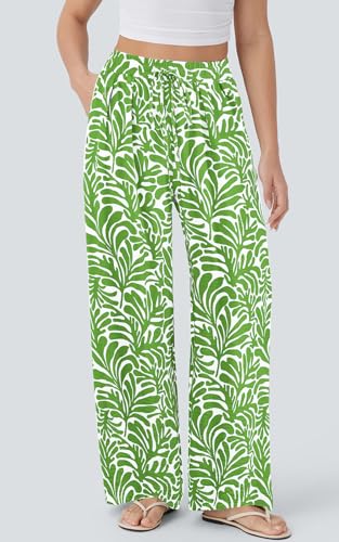 Image of PRETTYGARDEN Womens Pants Elastic Waist Floral Lightweight Palazzo Pants for Women Casual Lounge Wide Leg Pants Woman