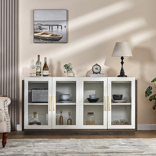 LUXOAK Sideboard Buffet Cabinet with Storage,64" Kitchen Sideboard with LED