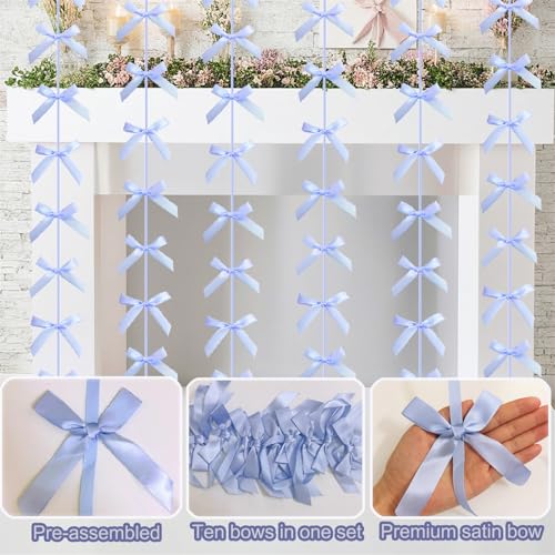 Image of Blue Ribbon Bow Hanging Garland Banner for Baby Shower Blue Bow Party Decorations Girls Bow Birthday Decoration Tying The Knot Bridal Shower Party Room Decor 6pcs