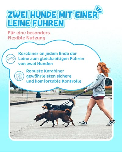 KURI PAI® Hundeleine für große Hunde aus Nylon mit Sicherheitskarabinern | Reflektierend und Wasserabweisend | Verstellbare Längen 1,50m - 2,60m, Ideal für Große und Mittelgroße Hunde (Schwarz)