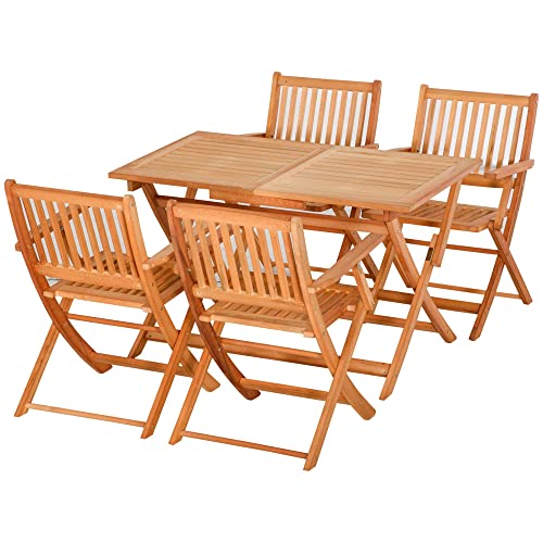 Outsunny Ensemble de Jardin 1 Table et 4 chaises Pliantes Salon de Jardin en Bois de peuplier 5 pièces pour 4 pers - accoudoirs - dim. 120L x 70l x 72H cm