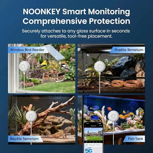 Image of Noonkey 2 Pack 2K Pet Camera for Aquarium, Reptile & Bird Feeder, No Drill Window Security Camera, 5GHz /2.4GHz WiFi, Color Night Vision, 24 /7 Recording, Human Detection & Alarm, 2-Way Audio, Alexa