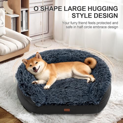 Image of Fluffy Calming Jumbo Orthopedic Dog Beds for Extra Large Dogs, Supportive Dog Sofa Bed with 3.7 inch 28D Egg-Crate Foam, Removable Washable Plush Cover, Waterproof Lining, 48'',Brown