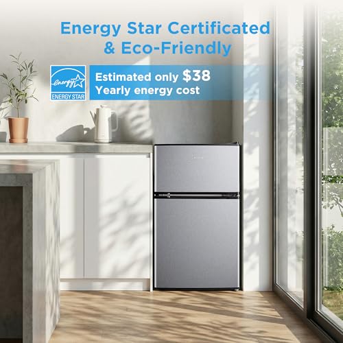 Image of Midea WHD-113FSL 3.1 Cu Ft Compact Fridge with Freezer, Energy Star Certified Mini Fridge with Interior Light, Adjustable Shelves, Perfect for Office, Dorm, Bedroom, Silver