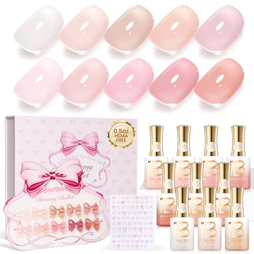 Beetles Nude Gel Nail Polish Set, Dreamy Ballet 10 Colors 15ML Jelly Gel