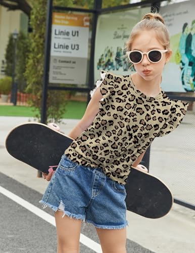Image of Arshiner Girls Shirt - Short-Sleeve Twist Front T-Shirt for Girls with Cute Flying Sleeves - Summer Blouse Tunic Tee Tops