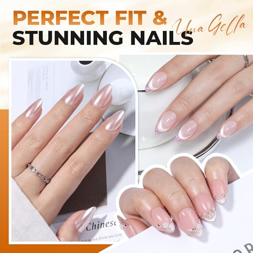 Image of UNA GELLA Short Almond Gel Nail Tips Kit, Nail Tips 120Pcs with Nail Glue