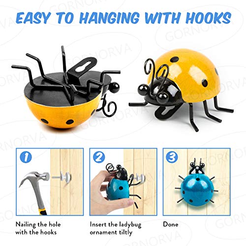 Gornorva 4Pcs Metal Insect Wall Decor,Cute Metal Ladybugs Outdoor Wall Sculptures Outdoor Decor Wall Metal Ladybugs Art For Outdoor Backyard Porch Home Patio Lawn Fence Decoration (4Colors,3.5Inch) #TOP5