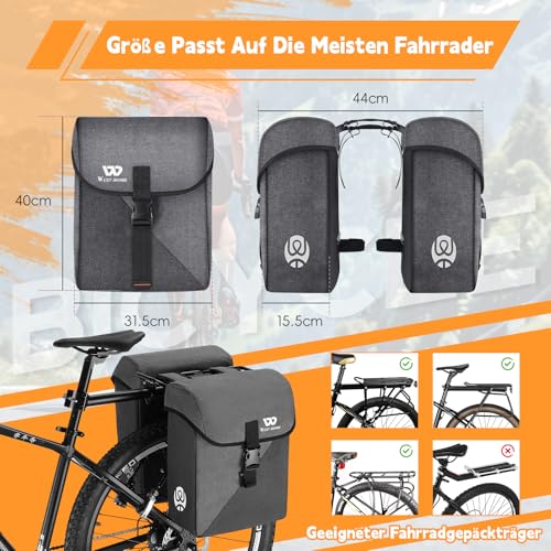 ICOCOPRO Fahrradtasche Doppeltasche, Dreidimensionale Fahrradtaschen für Gepäckträger, 35L Große Fahrradtaschen, Fahrrad Tasche mit wasserdicht Regenschutz, Gepäckträgertaschen für ebike MTB Rennrad