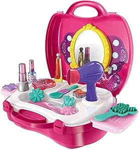 Act India Beauty Makeup Kit for Doll Girls Cosmetic Set Kit Hair Salon with 21 PCS Makeup Accessories Portable Pretend Play Fashion Set Toy for Kids