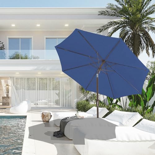 Image of JEAREY 9FT Outdoor Patio Umbrella Outdoor Table Umbrella with Push Button Tilt and Crank, Market Umbrella 8 Sturdy Ribs UV Protection Waterproof for Garden, Deck, Backyard, Pool (Dark Blue)