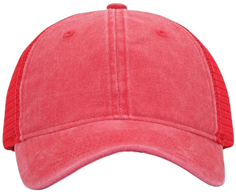Image of Washed Cotton Trucker Hat, Soft Mesh Baseball Cap with Adjustable Snapback