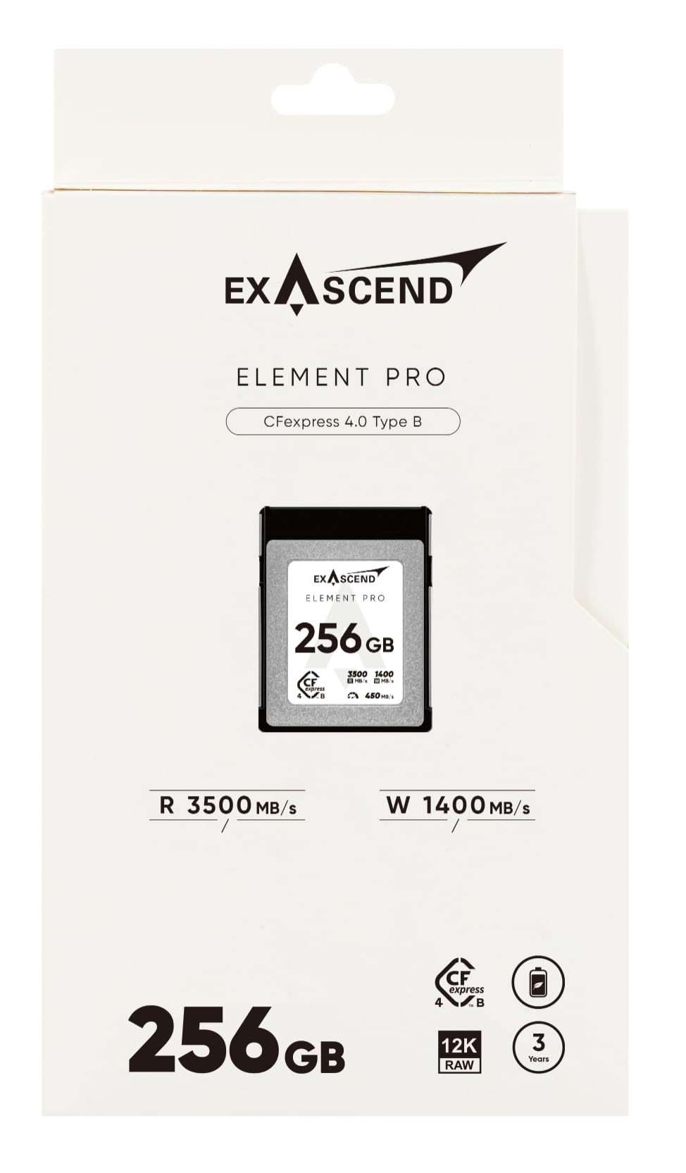 Exascend Element Pro - Scheda di memoria CFexpress 4.0 da 256 GB, 1400 MB/s, velocità di scrittura 3500 MB/s, acquisizione video 8K e 12K a 120 fps e scatto continuo (12K Pro 4.0, 256 GB)