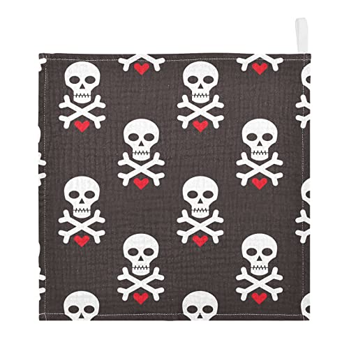 Image of Baby Washcloths Cotton Skull Red Heart Baby Muslin Washcloths Soft Baby Face Towel for Newborn Infants Baby Wipes, 11.8 X 11.8 Inch, 3 Pack