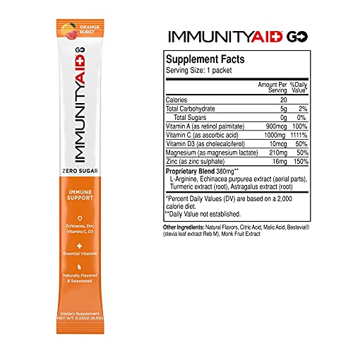 Image of LIFEAID IMMUNITYAID GO! Zero Sugar Immunity + Hydration Packet, Vitamin C, Echinacea, Zinc, Astragalus Root, Keto-Friendly, Vegan & Gluten-Free, 5 Calories, Naturally Sweetened, No (Pack of 2)