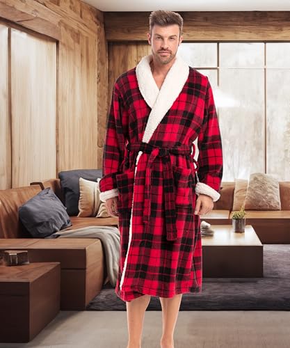Alexander Del Rossa Men's Plush Sherpa Robe, Warm Bathrobe with Pockets2