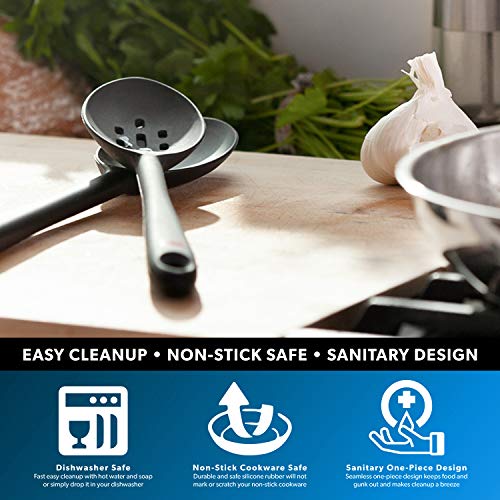 Di Oro Silicone Spoons For Cooking - Large Kitchen Spoons For Mixing, Serving, & Stirring - 600°F Heat-Resistant Non Stick Utensils – Big Solid & Slotted Basting Spoons - Dishwasher Safe (2Pc, Black) #TOP2