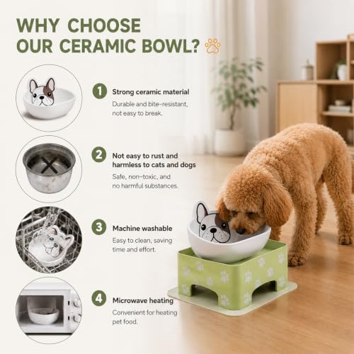 Image of Raised Ceramic Dog Feeding Bowl,Adjustable Elevated Dog Bowls Set Anti-Slip,Standing Pet Feeding Dish for Small Medium Dogs and Cats (White Set)