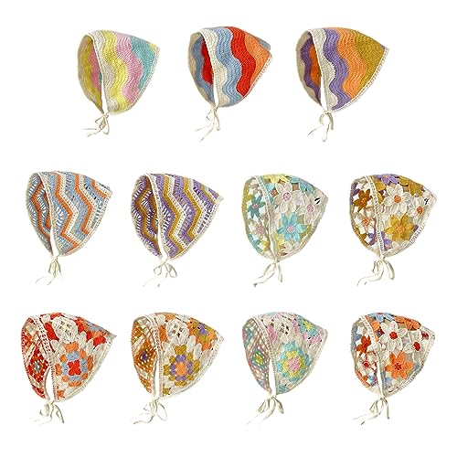 Knitted Stripe Triangle Scarf Lovely Crochet Hair Kerchief Tie Back Stripe Pattern Elegant Turban For Girls Photo Props4