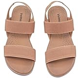 Veittes Women's Flat Slide Sandals - Casual Adjustable Elastic Strappy Double Bands Summer Flat Sandals,(2107021-3,BR/MF,10)