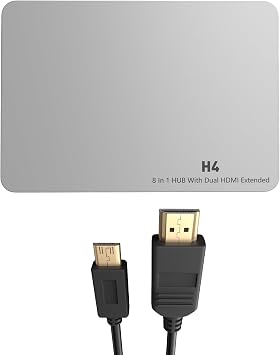 H4 Laptop Screen Extension - 8 in 1 HUB with Dual HDMI Extended, 2 HDMI4K @60Hz,3 USB A&C 3.0 Ports Hub