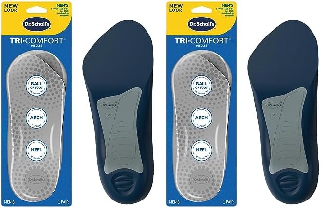 Dr. Scholl’s Tri-Comfort Insoles // Comfort for Heel, Arch and Ball of Foot with Targeted Cushioning and Arch Support (for Men's 8-12, Also Available Women's 6-10) (Pack of 2)
