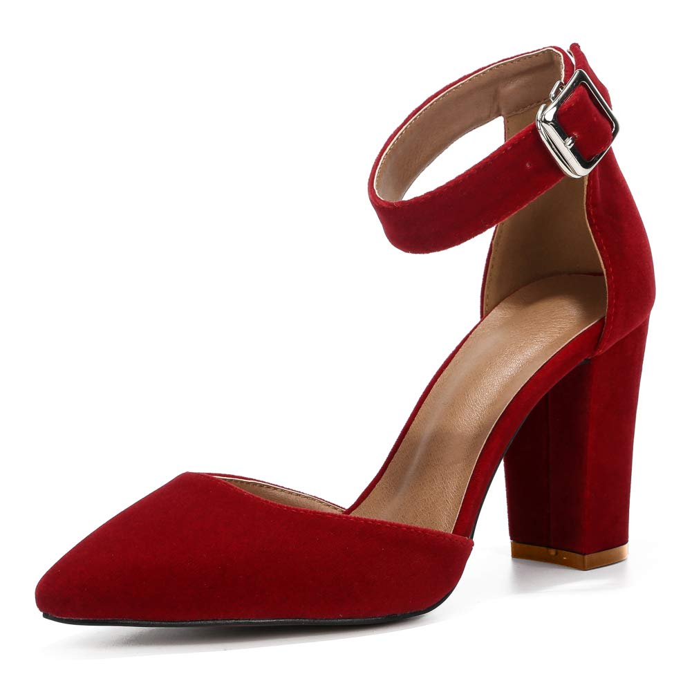 Fereshtefereshte Womens Chunky Block Heels Closed Toe Ankle Strap