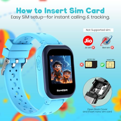 Image of GameSir Q15 Kids Smart Watch - 1.44 inch TFT Display | 3G /4G SIM Support | GPS Tracking & Two-Way Calling | Water Rasistence| Learning & Gaming Apps Smartwatch for Boys & Girls-(Blue)