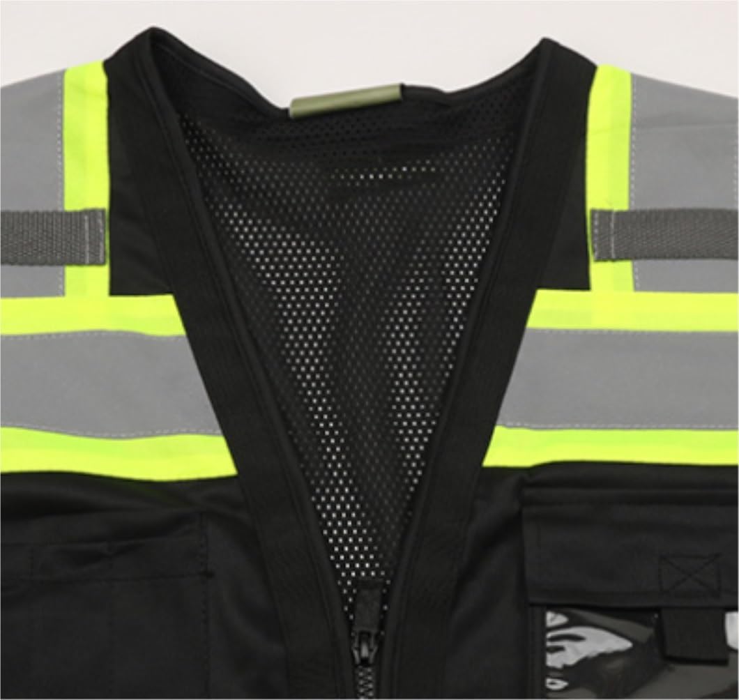 Chaleco de Trabajo de Alta Visibilidad, Chaleco Reflectante Construcción Unisex Bolsillos múltiples Negro Múltiples tamaños(XL)
