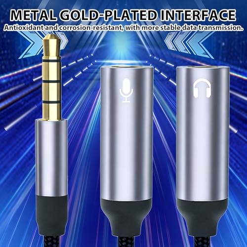 Kopfhöreradapter mit Trennkabel, 3,5-mm-Stecker in zwei 3,5-mm-Steckplätze (für Kopfhörer und Mikrofone), Y-förmiges Trennkabel, geeignet für Gaming-Kopfhörer, PS4, Xbox One, Handys und Laptops