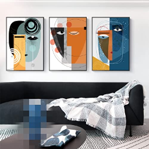 Peinture visages abstraits affiche contemporaine et art mural géométrique