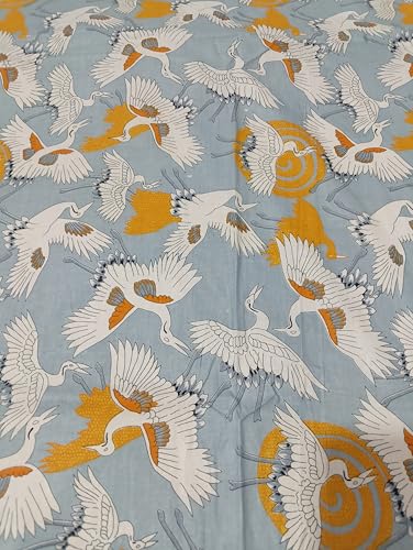 Image of Doraya Pure Cotton Dress Making Fabric Sanganeri Print Jaipuri Hand Block Printed Unstitched Dress Material for Women Blouse /Plazzo,Kurti /Lehenga Piece Womens 43 inch Inches Width (Grey 1, 5 Meter)
