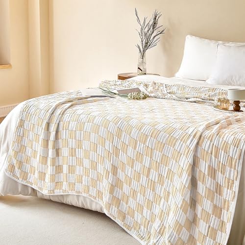 Image of SANACYNA Muslin Blankets 100% Cotton 6-Layer Gauze Cream Cooling Blanket Lightweight Soft and Breathable Swaddle Blanket for Sofa Bed Both Sides (Cream, Baby 30 inchx40 inch)