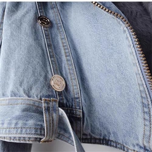 Generic Women Denim Jacket With Fur Warm Fur Collar Rabbit Fur Lined Denim Jacket Thicken Shaggy Winter Removable Cropped Top thumb #4