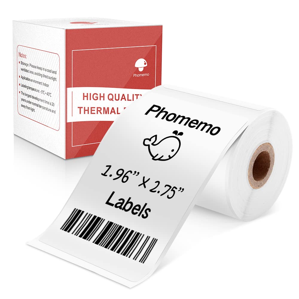 MultiPurpose ThermalSelf-Adhesive Label for Phomemo M110 / M220 / M221/ M150 Label Printer, 1.96’ x 2.75’ (50x70mm), 110 Labels/Roll, Black on White Square Label for Small Business, Home