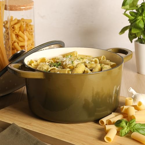 Image of Crock-Pot Artisan 5-Quart Enameled Cast Iron Dutch Oven Pot with Lid, Round, Gradient Sage Green, Oven Safe Cookware