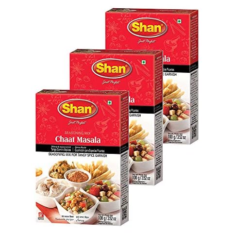 Shan - Chaat Masala Seasoning Mix (100g) - Spice Packets for Tangy and Spicy Garnish (Pack of 3) Cover